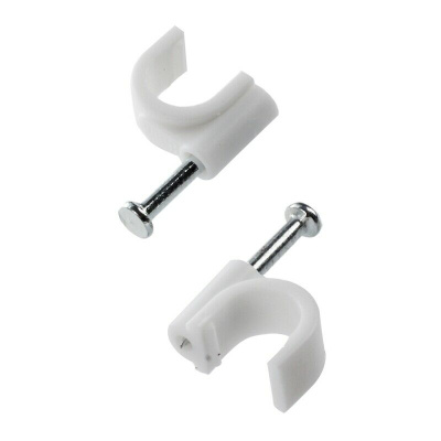 Скоба пластиковая с гвоздем, круглая 6 мм (100 штук)